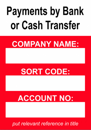 Blank bank details sign - blank, for